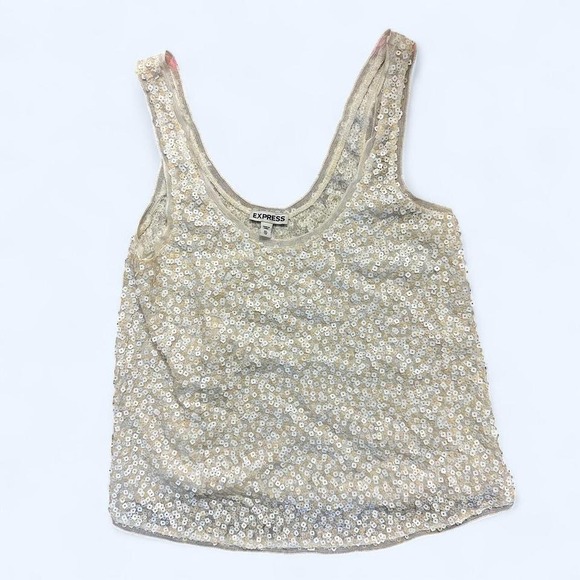 Ivoryβ Sequin Mesh Tank Top β Express XS - Picture 5 of 5